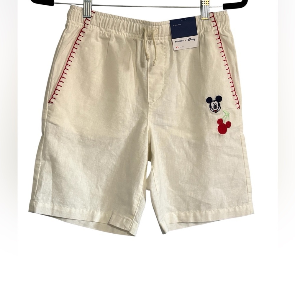 Disney Cream Shorts with Mickey and Red Stitching